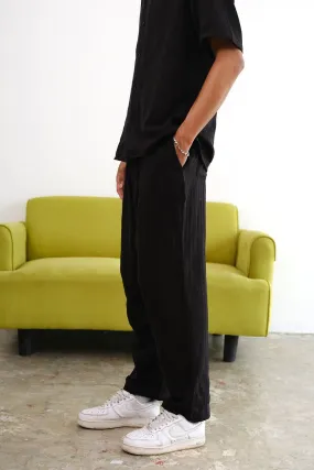 Jet Black Cotton Organic Gauze Pants